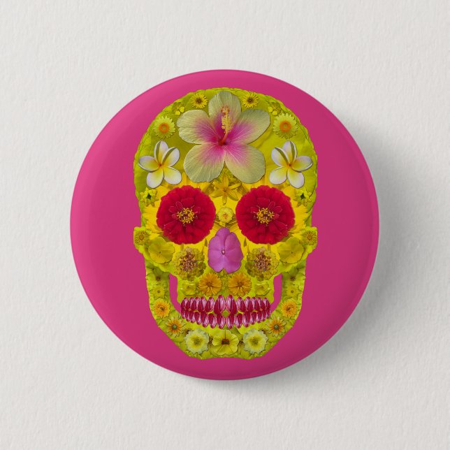 Chapa Redonda De 5 Cm Flor Skull 8 (Anverso)