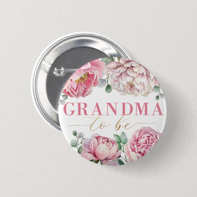 Chapa Redonda De 5 Cm Floral acuática "Abuela para ser" Baby Shower (Anverso y reverso)