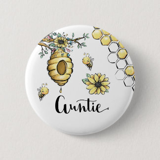 Chapa Redonda De 5 Cm Floral Beehive Honey Sweet Bee Baby Shower Auntie