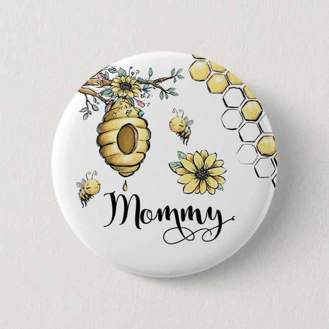 Chapa Redonda De 5 Cm Floral Beehive Honey Sweet Bee Baby Shower Mommy (Anverso)