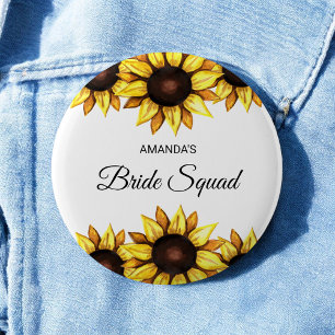 Chapa Redonda De 5 Cm Floral Bride Squad Sunflower Yellow White Wedding