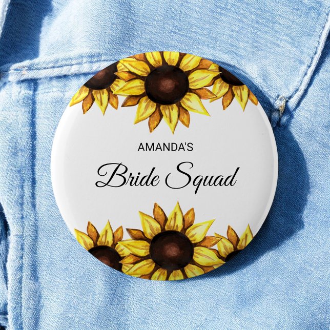 Chapa Redonda De 5 Cm Floral Bride Squad Sunflower Yellow White Wedding (Subido por el creador)