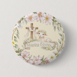 Chapa Redonda De 5 Cm Floral Cross and Lamb | Happy Easter