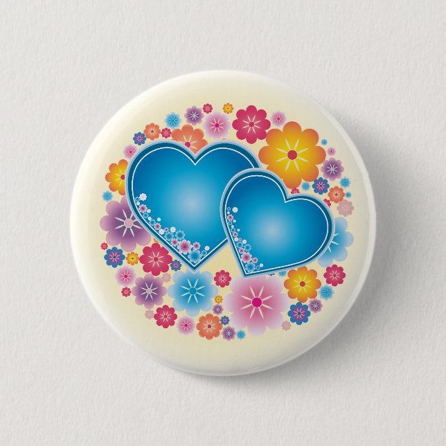 Chapa Redonda De 5 Cm Floral de Blue Hearts (Anverso)