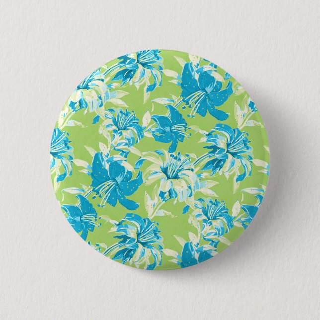 Chapa Redonda De 5 Cm Floral de lirio suave verde azul (Anverso)