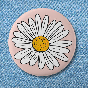Chapa Redonda De 5 Cm Floral de margarita blanca monogramada