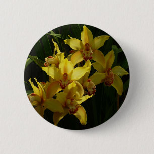 Chapa Redonda De 5 Cm Floral de orquídeas amarillas soleadas
