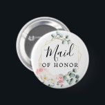 Chapa Redonda De 5 Cm Floral Greenery Bridal Party Button - Maid<br><div class="desc">Este encantador pin Maid of Honor es perfecto para su soltera o ducha de novia.</div>