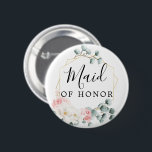 Chapa Redonda De 5 Cm Floral Greenery Bridal Party Button - Maid<br><div class="desc">Este encantador pin Maid of Honor es perfecto para su soltera o ducha de novia.</div>