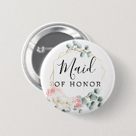 Chapa Redonda De 5 Cm Floral Greenery Bridal Party Button - Maid
