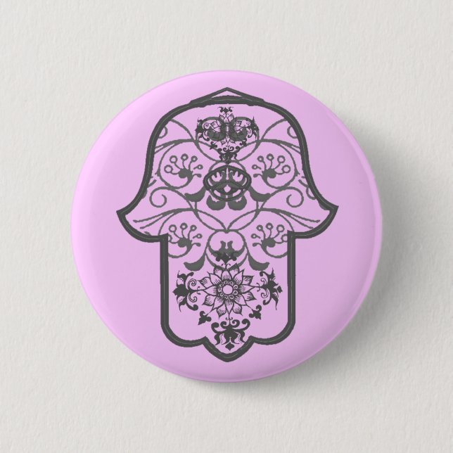 Chapa Redonda De 5 Cm Floral Hamsa (Anverso)