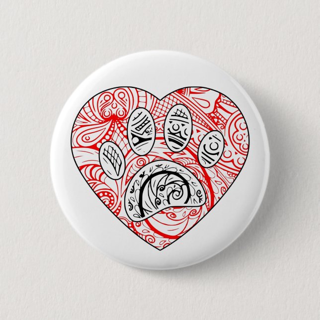 Chapa Redonda De 5 Cm Floral Mandala Perro Paw Imprimir Corazón Rojo (Anverso)