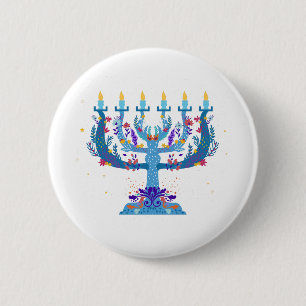 Chapa Redonda De 5 Cm floral menorah hanukkah