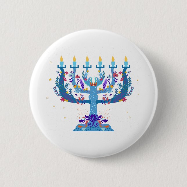 Chapa Redonda De 5 Cm floral menorah hanukkah (Anverso)