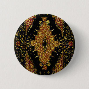 Chapa Redonda De 5 Cm Floral Negro y Dorado Caído
