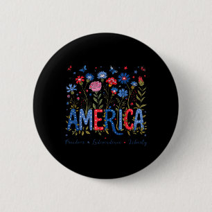Chapa Redonda De 5 Cm Floral Patriótico América Día de la Independencia 