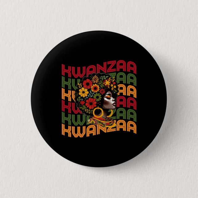 Chapa Redonda De 5 Cm Floral retro Feliz orgullo negro de Kwanzaa (Anverso)