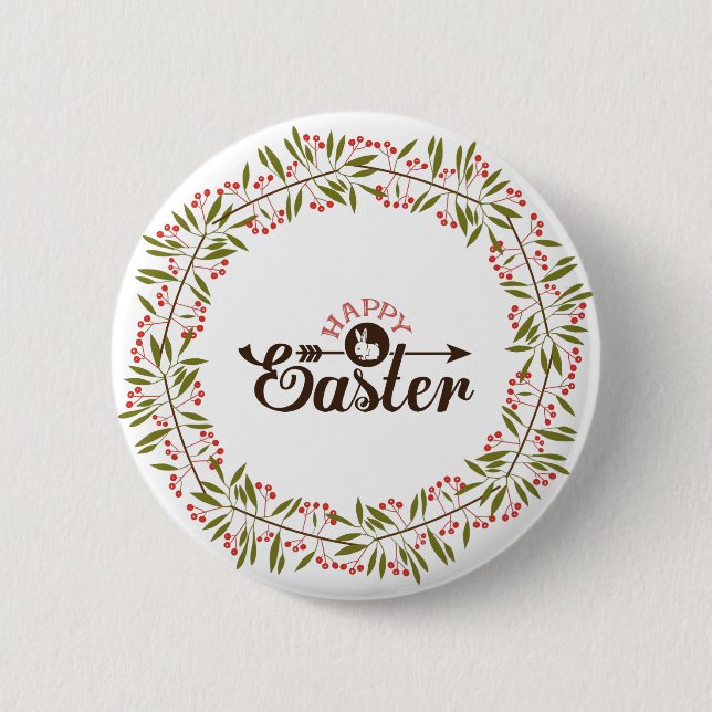 Chapa Redonda De 5 Cm Floral Rojo Y Verde Redondo Con Conejo (Anverso)