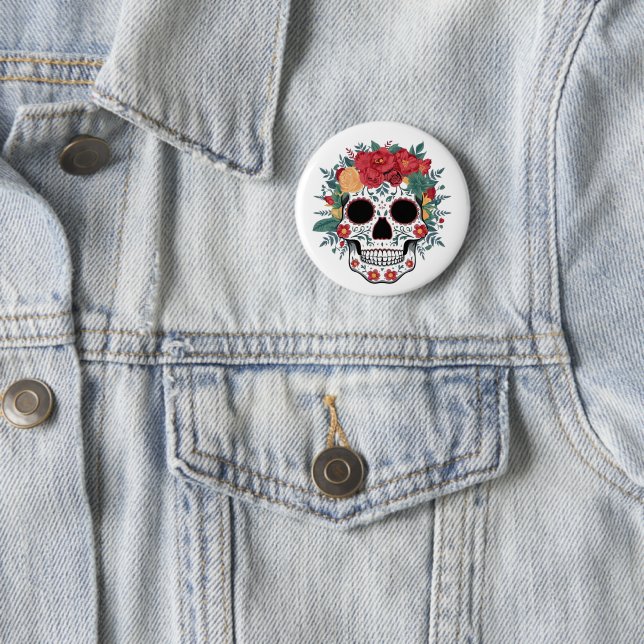 Chapa Redonda De 5 Cm Floral Sugar Skull (In situ)