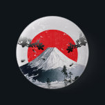 Chapa Redonda De 5 Cm Florecimiento de cerezos en Japón<br><div class="desc">El nacimiento de una nueva temporada en Japón. Un hermoso ilustracion de flores de cerezo sakura y pétalos en cascada en la brisa con el Monte Fuji y el fondo de la bandera japonesa del sol naciente. El perfecto y afligido diseño de arte contemporáneo es ideal para un regalo de...</div>