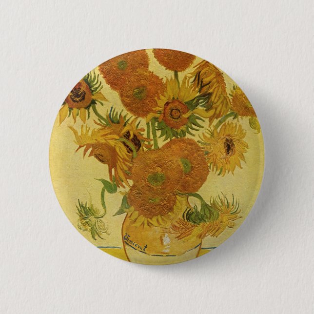 Chapa Redonda De 5 Cm Florero con quince girasoles de Van Gogh (Anverso)