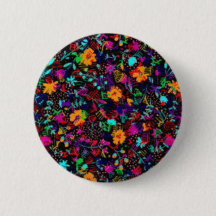 Chapa Redonda De 5 Cm Flores abstractas coloridas negras lindas