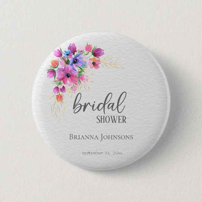 Chapa Redonda De 5 Cm Flores brillantes Verdor Dorado Ducha Bridal (Anverso)