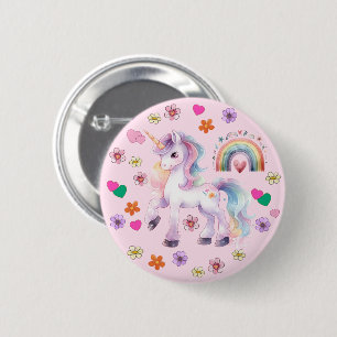 Chapa Redonda De 5 Cm Flores de arcoiris de Unicornio