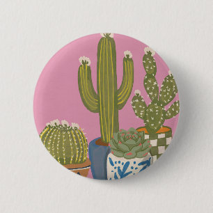 Chapa Redonda De 5 Cm Flores de Cactus Rosadas