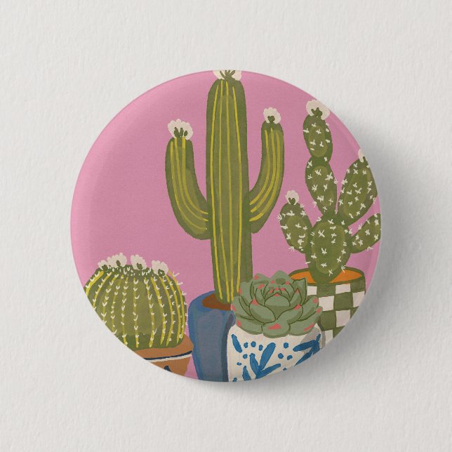 Chapa Redonda De 5 Cm Flores de Cactus Rosadas (Anverso)