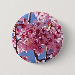 Chapa Redonda De 5 Cm Flores de Cerezo Sakura Estrellas Rojas