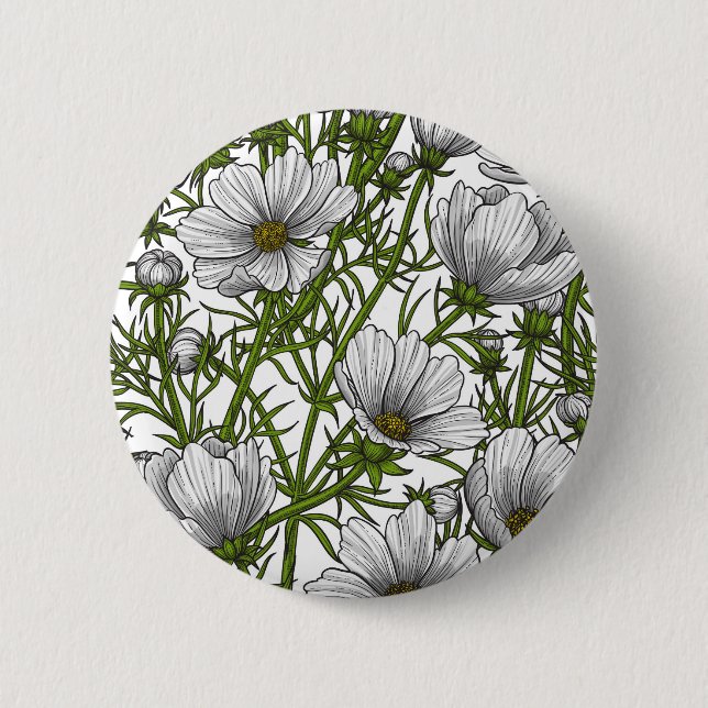 Chapa Redonda De 5 Cm Flores de cosmos blancos (Anverso)