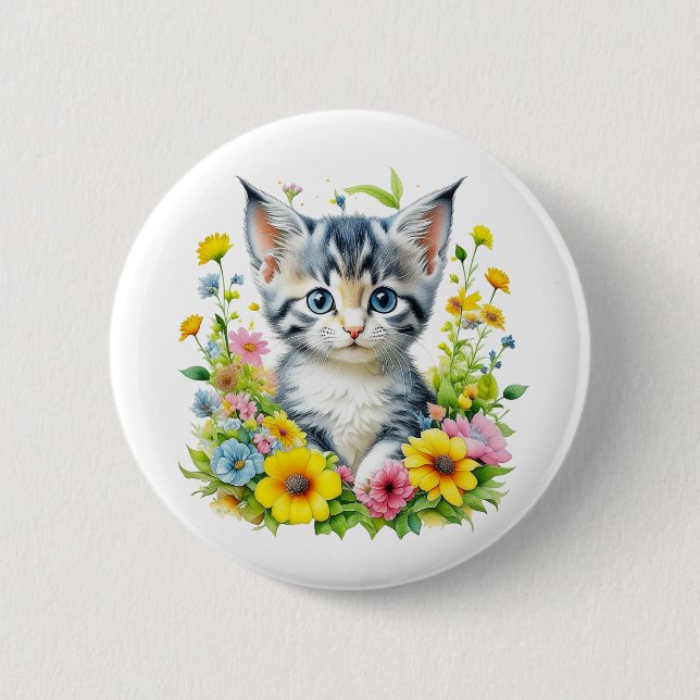 Chapa Redonda De 5 Cm Flores de gatito de acuarela Navidad (Anverso)