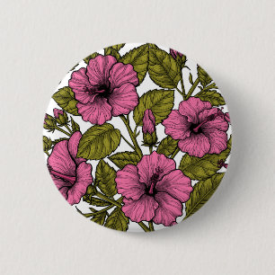 Chapa Redonda De 5 Cm Flores de hibiscos rosas