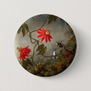 Chapa Redonda De 5 Cm Flores de pasión con cabeza de Hummingbirds