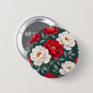 Chapa Redonda De 5 Cm Flores de peonía rojas y blancas