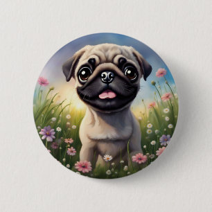 Chapa Redonda De 5 Cm Flores de Pug
