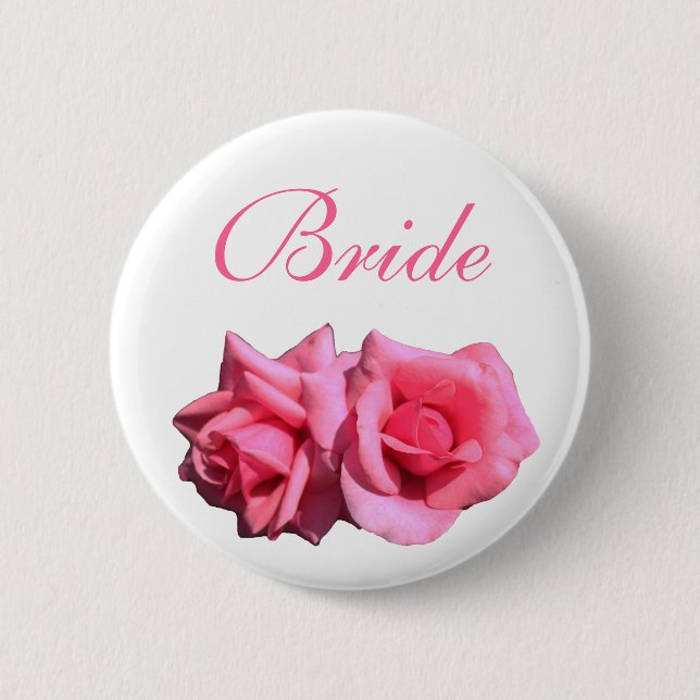Chapa Redonda De 5 Cm flores de rosa rosadas novia o novio boda (Anverso)