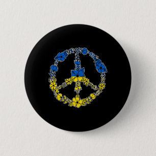 Chapa Redonda De 5 Cm Flores de signo de paz de Ucrania en azul y amaril