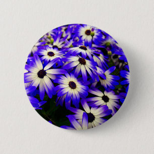 Chapa Redonda De 5 Cm Flores digitales azules y blancas brillantes