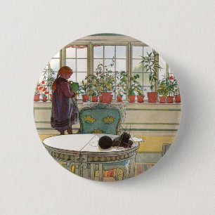 Chapa Redonda De 5 Cm Flores en el Windowsill de Carl Larsson
