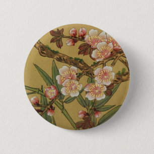 Chapa Redonda De 5 Cm Flores Japonesas Asiáticas de Flor de Cerezo Vinta