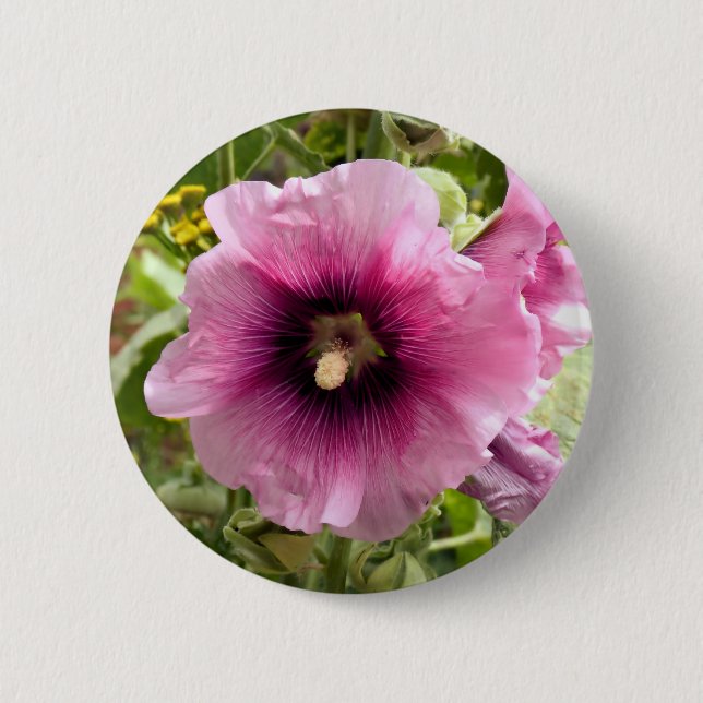 CHAPA REDONDA DE 5 CM FLORES PINK HOLLYHOCK (Anverso)