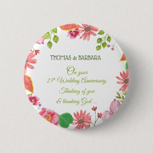 Chapa Redonda De 5 Cm Flores religiosas para el 25º aniversario de bodas