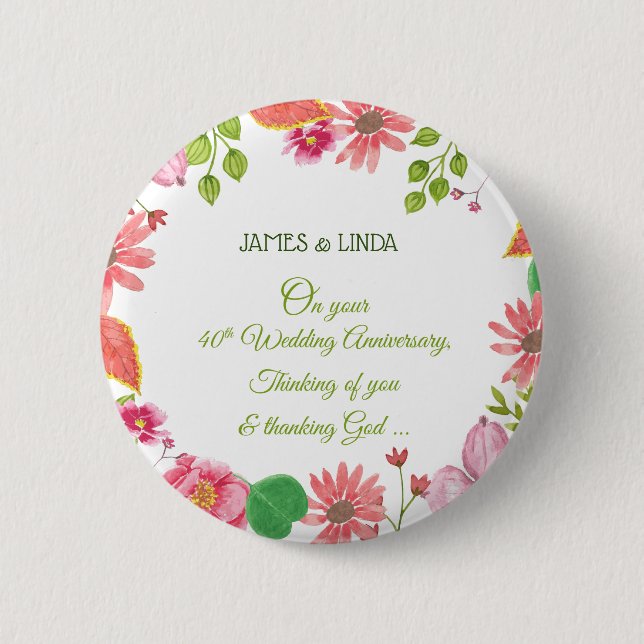 Chapa Redonda De 5 Cm Flores religiosas para el 40º aniversario de bodas (Anverso)