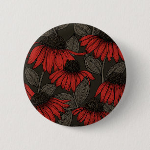 Chapa Redonda De 5 Cm Flores rojas en marrón