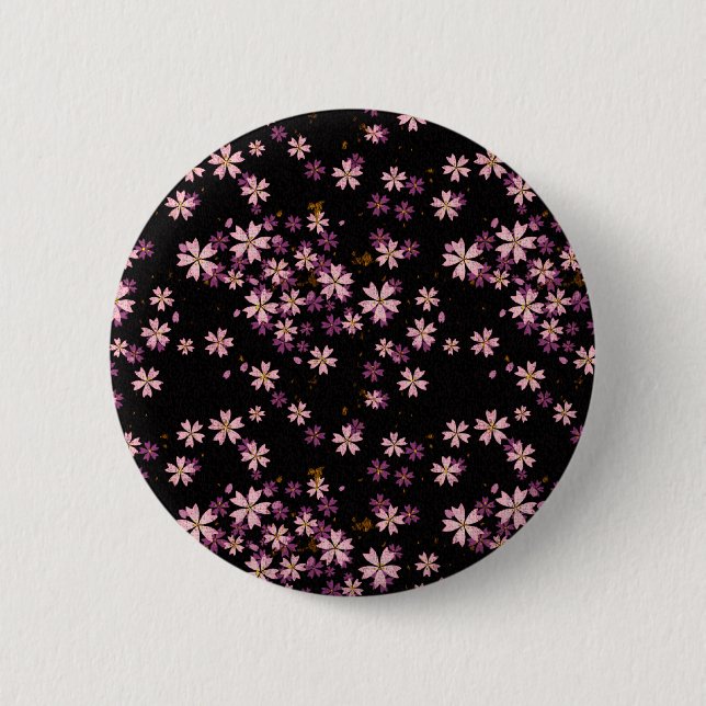 Chapa Redonda De 5 Cm Flores rosadas en negro (Anverso)