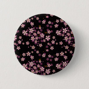 Chapa Redonda De 5 Cm Flores rosadas en negro