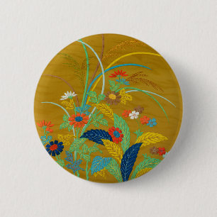 Chapa Redonda De 5 Cm Flores silvestres florales japonesas vintage G.A. 