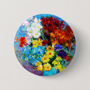 Chapa Redonda De 5 Cm Flores Van Gogh en una maleta azul